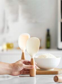 1pc Silicone Rice And Potato Spoon With Wooden Handle - Durable, Heat Resistant Kitchen Spoon Suitable For Non-Stick Cookware, Practical Kitchen Tool For Home, School And Dorm, Kitchen Accessory - Multicolor - View 7