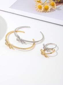 1Set Versatile Bow-Knot Rhinestone Bracelet & Ring Set, Luxurious Gift For Women