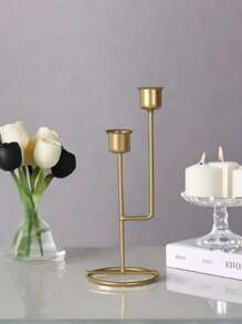 1pc European Style Iron Art Double Cup Design Candlestick For Home Living Room Kitchen Dining Room Wedding Party Table Decoration