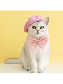 Valentine's Day Pet Cat Teddy Bear Dog Bow Tie Bell Velvet Adjustable Simulated Choker Collar, Pet Cat Dog Birthday New Year Velvet Big Bow Bell Adjustable Necklace Pink Bow Tie Collar Gift, For Cat/Dog