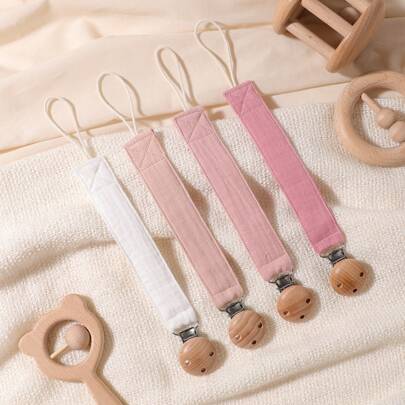 4pcs/Set Baby Pacifier Chain, Fashion Pacifier Holders & Wooden 3-Hole Pacifier Clips, Suitable For Baby Boys, Girls, Everyday Use, Gift