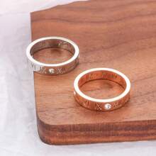 One Crystal Rings Fashion Jewelry Hollow Roman Numerals Stainless Steel Personalized Simplicity Accessories Women Rings - Silver - View 2