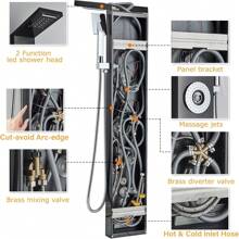 Sistema de ducha LED Panel de ducha de lluvia negra Sistema de torre Sistema de cabezal de ducha de cascada montado en la pared 5 funciones Columna de ducha de masaje con ducha de mano - Negro - Ver 9