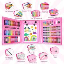 208 PCS Art Supplies,Drawing Set Art Kits Valentines Day GiftsGirls Teens Artist, Art Set With Trifold Easel, Includes Crayons, Colored Pencils, Coloring Book, Scissors, Origami Paper