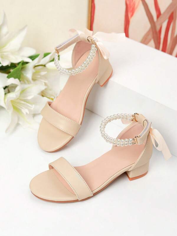 1 Paar Mädchen Perlen Verzierte Modische High Heel Sandalen, Kinder High Heel Tanz/Aufführung/Alltagstragen Schuhe, Sommer