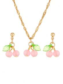 1 Set Cherry Red Necklace And Earrings Jewelry Set, Delicate Exquisite Necklace Earring Suit, Niche Design High-End Accessories For Women