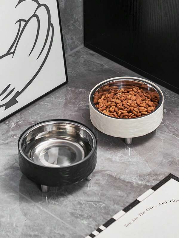 1pc Pet Water Bowl, Stainless Steel Raised Stand With Wavy Design, Suitable For Dogs & Cats