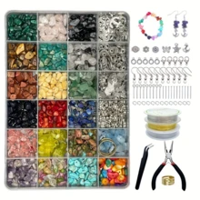About 1000pcs Asymmetric Natural Crystal Stone Jewelry Making Kit With Jewelry Pliers, Beading Wire, Alloy Pendant, Spacer Beads, Ear Hooks, For DIY Rings, Bracelets, Necklaces, Earrings Jewelry, Handicraft Making (Random Colors)