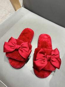 Women's Elegant Velvet Bowknot Open Toe Slippers, Available In Red, Pink And Black Colors. High-Quality TPR Non-Slip Durable Sole, Suitable For Valentine's Day, Party And Home Use. Treat Yourself, Say "I Love You" On 520 (China's Valentine's Day)