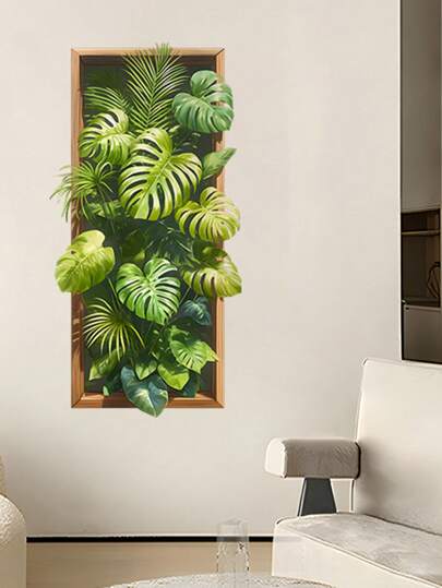 Tropical Leaf Scenery Faux Window Wall Decal, Matte Finish, Waterproof, Easy Peel And Stick, Removable Wall Sticker, Imitation Window Poster For Living Room, Bedroom, Hallway, Bathroom Decor Gifts Birthday Graduation Home Decor Wall Decor Bedroom Decor Room Decoration Stuff Living Room Decor House Decor Home Decor Living Room Wall Paper Stickers Personalised Stickers