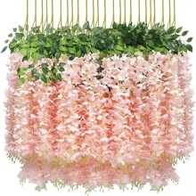 Paquetes de 12/24/36 Enredaderas artificiales de flores de glicinia colgantes de ratán y seda para decoración del hogar, fiestas, bodas, cumpleaños y graduaciones, de colores variados