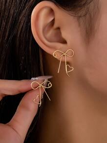 1 Cặp khuyên tai đinh tán hình trái tim bằng kim loại màu vàng Cooper cho nữ - Vàng - Xem 1