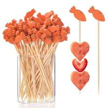 200/100/80/50/30/20/10pcs/Pack Easter Carrot Designed Bamboo Picks, Suitable For Easter, Burgers, Bread, Desserts, Appetizers, Home Party Cake & Food Decoration In Spring Festivals