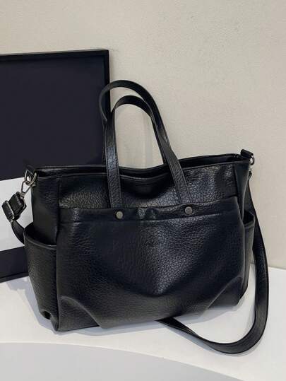 Grande borsa shopper vintage di colore tinta unita, capiente, per uso quotidiano e pendolarismo