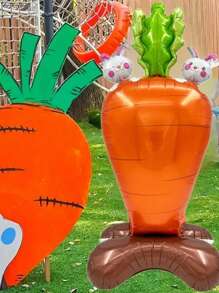 1pc Giant Standing Carrot Balloon With Rabbit, Suitable For Easter, Birthday, Farmhouse, And Festival Party Decorations, Indoor Atmosphere Background, And Photo Props