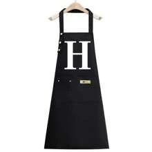 1件男女通用厨房围裙，防油防水，烹饪围裙，腰部可调节，A-Z字母图案，咖啡色围兜式围裙，厨房配件 - 黑色 - 查看 28