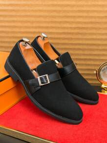 Casual Men's Pointed Toe Slip-On Loafers, Summer Korean Fashion Designer Style Low-Top Leather Shoes - Black - View 2