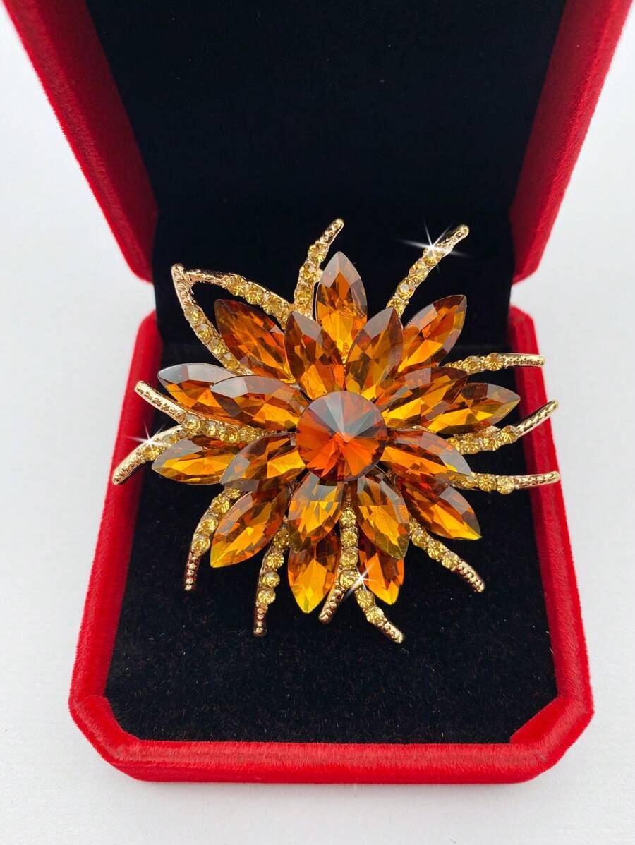 Elegant, Fashionable, High-End, Diamond-Encrusted Large Crystal Flower Brooch Everyday Versatile Clothing Accessories - Sunflower Brooch - View 1