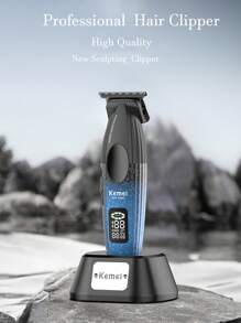 Kemei KM-1669 New Hair Trimmer Professional Electric T-Blade Clipper With Charging Base Type-C 9000RPM High Speed 0mm Zero Gaped Carving Clipper For Men Beard Hair Trimmer Barber Use Men's Birthday Gift For Men