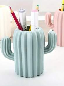 1 pièce Boîte de rangement de bureau en forme de cactus - Faite de résine ABS, support pour stylos et crayons, conteneur de fournitures de bureau mode bleu ou rose, idéal pour les fournitures d'art, organiseur de stylo de bureau mignon, rentrée scolaire, fournitures scolaires, étui à crayons, trousse à crayons, sac d'école