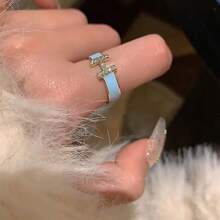 1pc Letter "H" Enamel Drop Oil Zirconia High-End Unique French Style Open Finger Ring For Women