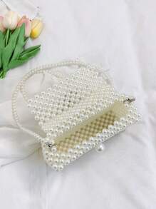 1pc Mini Elegant Faux Pearl Hand-Woven Shoulder Handbag, Crossbody Phone Purse, Suitable For Women Daily Use & Dates, Gift