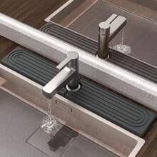 Silicon & Stone Absorbent Mat - For Sink Faucet, Quick-Dry Silicone And Stone Material To Prevent Water Accumulation, Kitchen & Bathroom Cabinet Protector
