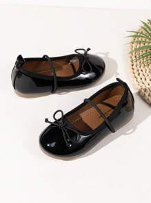 Kids Cute Bow Decor Princess Flat Shoes - Black - View 3