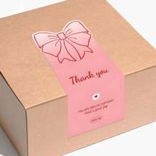 50pcs/Bag Bowknot Gift Decoration Sealing Sticker, Pink Cute Thank You Sticker Rose Gift Box Sealing Sticker Decoration Sticker, Suitable For Party Gift Decoration Supplies
