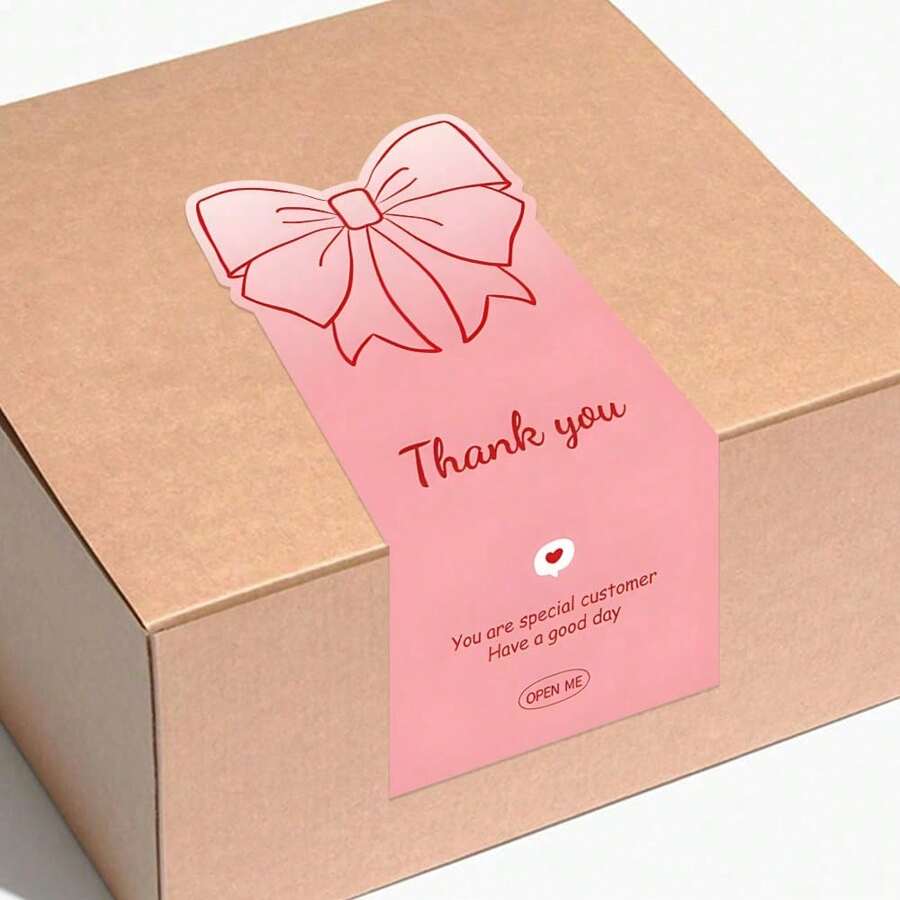 50pcs/Bag Bowknot Gift Decoration Sealing Sticker, Pink Cute Thank You Sticker Rose Gift Box Sealing Sticker Decoration Sticker, Suitable For Party Gift Decoration Supplies