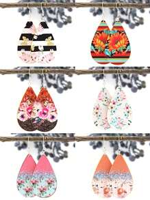 24pcs/Set Bohemian Style Water Drop Flower Pendant Earrings, Fashion Jewelry Set For Women & Girls, Daily Wear & Gift