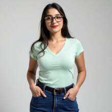 Women's T-Shirt Blouse 100% Cotton Babylook Basic Plain V Neck - Xem 1