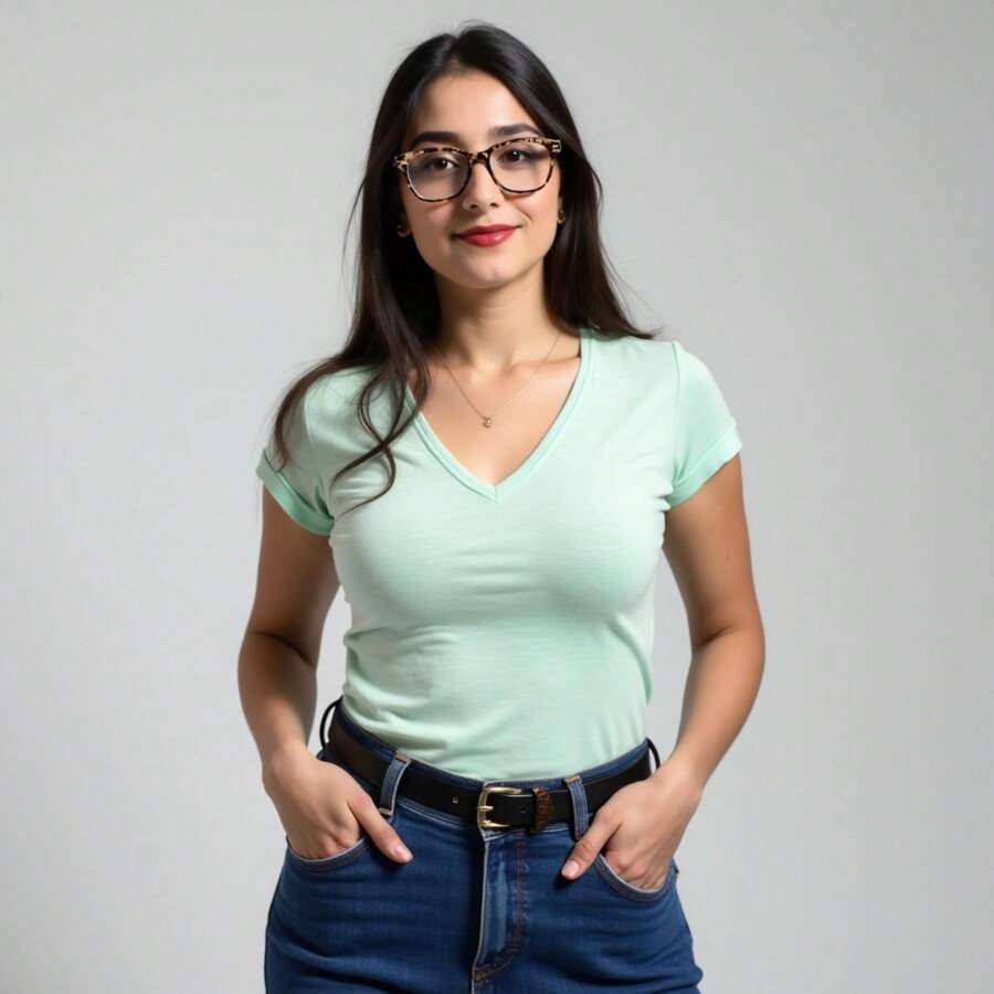 Women's T-Shirt Blouse 100% Cotton Babylook Basic Plain V Neck - Xem 1