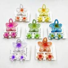 1 Stücke/7 Stücke geometrisches Muster Party süße Streetstyle Cut Out Farbverlauf Frangipani ABS Kunststoff Haarklammer Kombi-Set, sommerlicher Strandmode Haaraccessoires für Frauen Haarklammern, Haarspangen, Haarklammern, Haarklammern, Haarklammern, Haarklammern, Haarklammern, Blumen für Urlaubsoutfits Frau