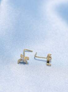 1件925纯银蝴蝶鼻钉L型鼻环穿孔饰品透明立方氧化锆男女通用鼻孔穿孔饰品