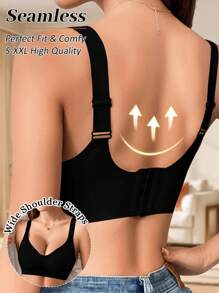 1pc Full Coverage Wireless Bra, Removable Pads, Solid Color Regular Daily Wear