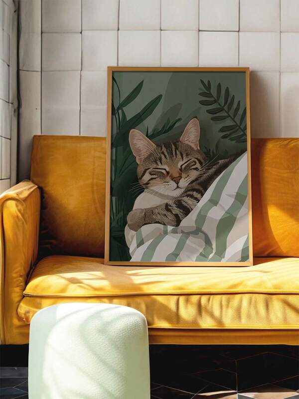 1 PIEZA Póster de lienzo con diseño de gato art déco - Impresión de arte de pared moderno y vintage sin marco para hogar, oficina, sala de estar, dormitorio, cocina, baño, decoración temática de animales para primavera e invierno.