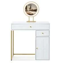 31.5'' Makeup Vanity Desk With Lighted Mirror Luxury Dressing Table With 2 Drawers And 1 Cabinet 3 Lighting Modes Available For Bedroom White-Gold - White+Gold as pic - View 12