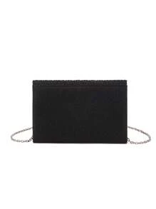 V-Shaped Metal Envelope Bag With Detachable Shoulder Strap, Can Be Handheld - Black - View 4