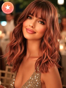 Stylish 16-Inch Red Mid-Long Curly Hair Synthetic Heat-Resistant Fiber Wig With Bangs Ladies Wig Is Perfect For Holiday Party Everyday Wear - Red - View 3