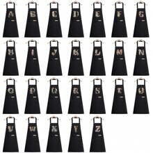 1件男女通用厨房围裙，防油防水，烹饪围裙，腰部可调节，A-Z字母图案，咖啡色围兜式围裙，厨房配件 - 黑色 - 查看 10