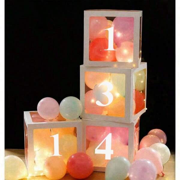 1 pezzo 25cm Scatola Bianca Digitale Trasparente (Scatola e Digitale), Decorazione da tavolo per feste di Compleanno, Matrimonio, Anniversario di Matrimonio, Battesimo di Neonati e Celebrazione del Capodanno 2025, Scatola Regalo Sorpresa con Palloncino Trasparente