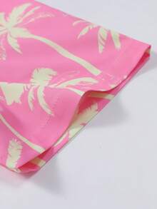Men's Casual Coconut Tree Print Short Sleeve Shirt, Summer Holiday Hawaiian Style - Pink - View 5