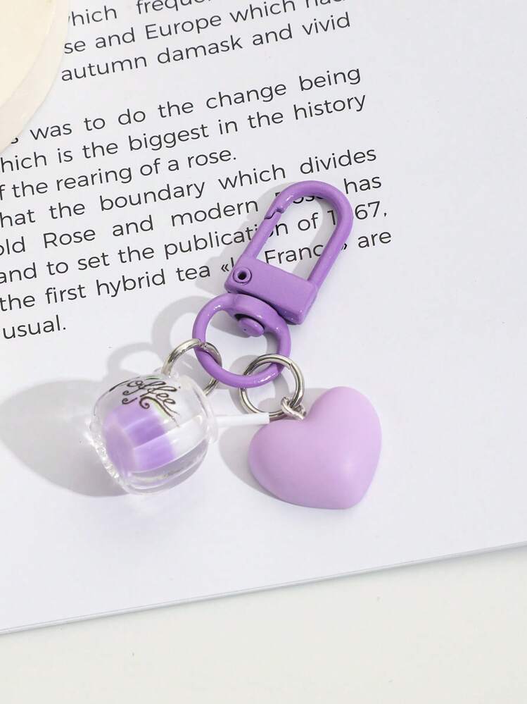 1pc Multi-Color Keychain, Acrylic Heart-Shaped Glow-In-The-Dark Bicolor Coffee Cup Bag Car Decor Pendant - Multicolor - View 10