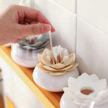 Chinese stijl Lotusbloem patroon tandenstokerhouder, draagbare bamboe tandenstoker opbergdoos, transparante deksel desktop decoratie organizer, creatieve tandenstoker & tandzijde container