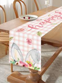 1pc Easter Bunny Table Runner, Bunny Ears Flower Pattern Happy Easter Table Cover, Spring/Summer Seasonal Holiday Kitchen Table Decorations Table Runner For Indoor And Outdoor Family Gatherings Table Cloth, Happy Easter Theme Table Skirt, Easter Indoor Party Decorations Table Set, Colorful Tablecloth Decorations Accessories, Easter Gifts