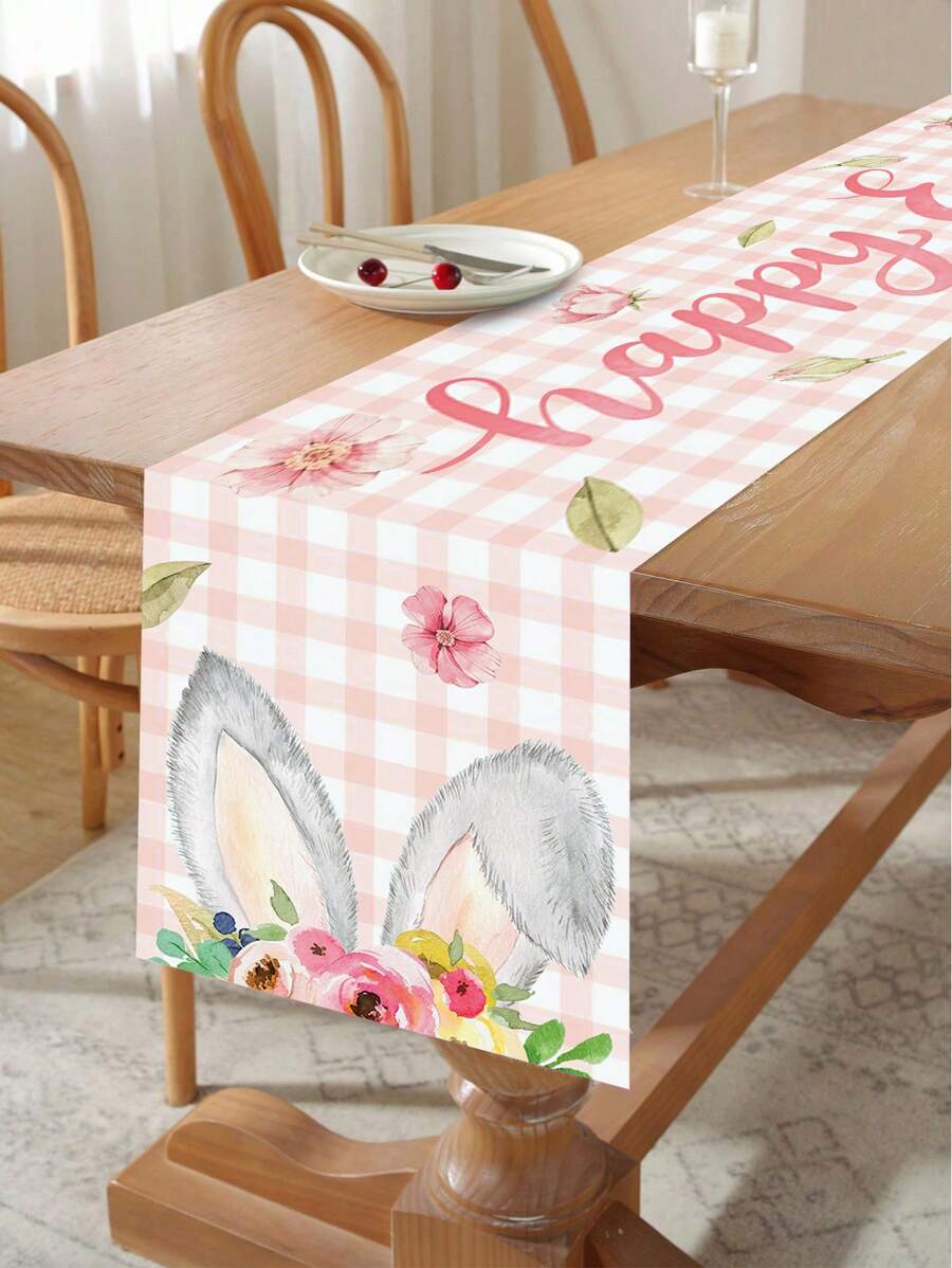 1pc Easter Bunny Table Runner, Bunny Ears Flower Pattern Happy Easter Table Cover, Spring/Summer Seasonal Holiday Kitchen Table Decorations Table Runner For Indoor And Outdoor Family Gatherings Table Cloth, Happy Easter Theme Table Skirt, Easter Indoor Party Decorations Table Set, Colorful Tablecloth Decorations Accessories, Easter Gifts