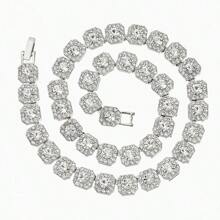 1 pieza Collar de cadena cubana con zirconia cúbica en talla baguette, cuadrado y unisex - Collar de gargantilla lujoso y personalizado (enviado según el tamaño de la longitud)