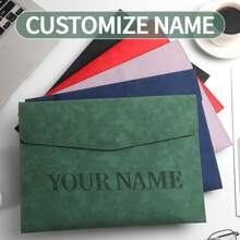 Customized Personalized File Folder A4 Magnetic File Bag, Waterproof PU Leather Document Organizer, Birthday/Christmas Gift Customization, Large Capacity Business Office Filing Bag, Exam Stationery Supplies,Back To School,School Supplies