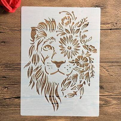 1pc A4 Size Reusable Lion Painting Stencil Template, Spray Paint Stencil For Painting And Drawing On Furniture, Cloth, Walls And Tiles